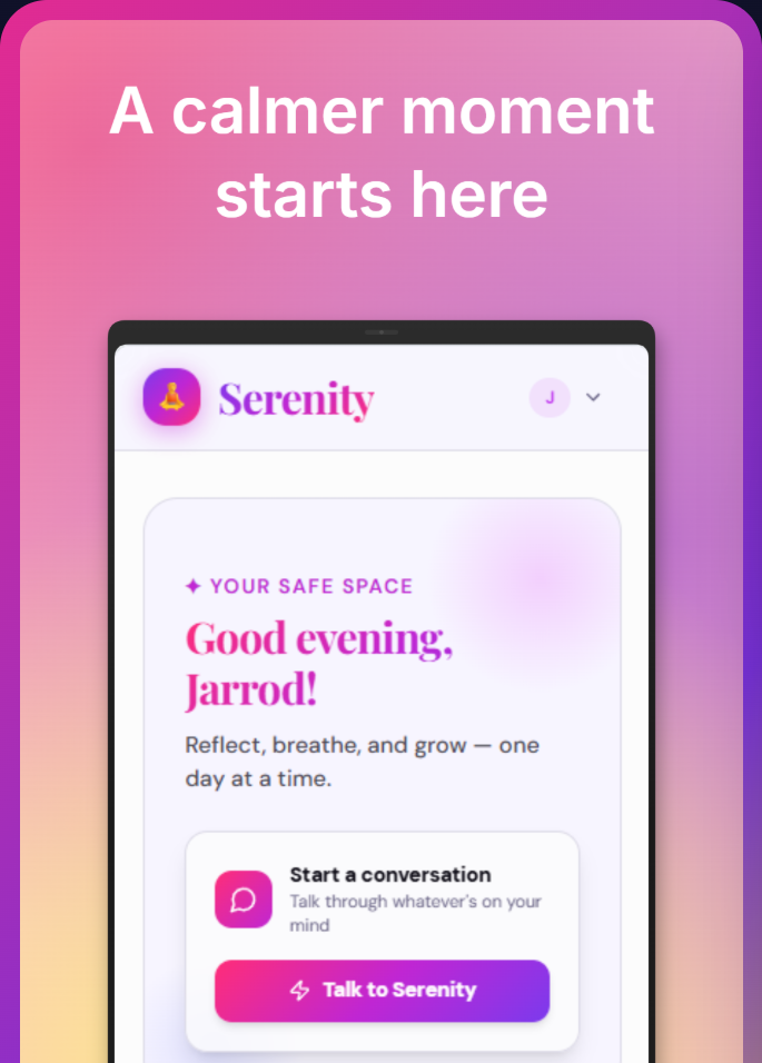 Preview of the Serenity app interface